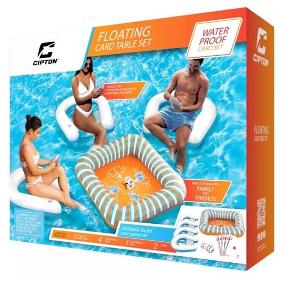 New‎ Cipton Floating Inflatable Card Table Set with Seats 41X41X4" - Picture 1 of 5